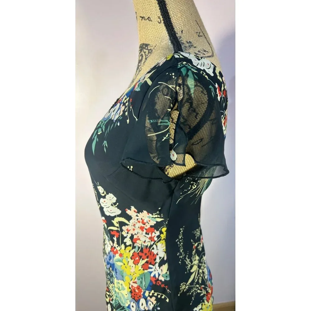 Dress Sz 6 Black Floral Asymmetrical Hem Drop Waist Whimsy Fairy Romantic - Picture 6 of 10
